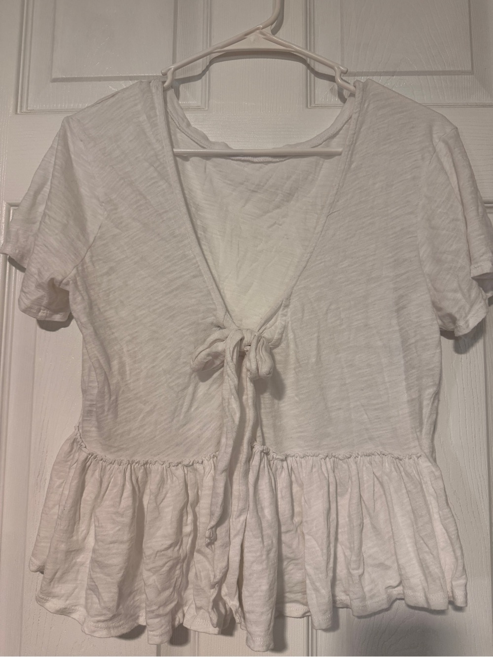 INC International Concepts White Tie-Front Peplum Blouse